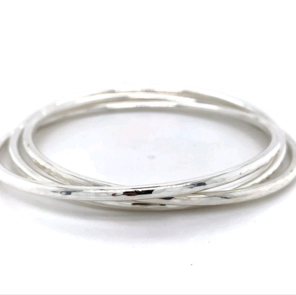 James Avery 925 Sterling Silver Trinity Bangle Set– Hammered Finish- Large 2.75”